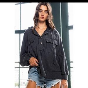 Black Striped Hoodie with Front Pockets